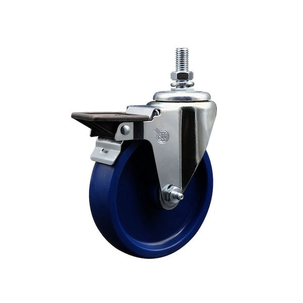 5 Inch Solid Polyurethane 10 MM Threaded Stem Caster with Brake
